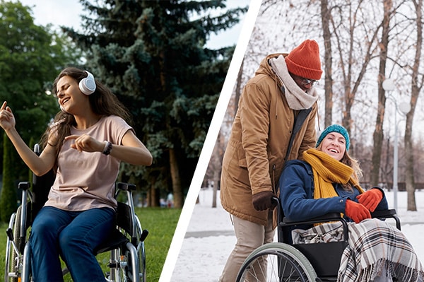 Kurzzeitmiete vs. Langzeitmiete: Welche Rollstuhl-Lösung passt zu Ihren Bedürfnissen? – Rollstuhlfahrer im Sommer und im Winter